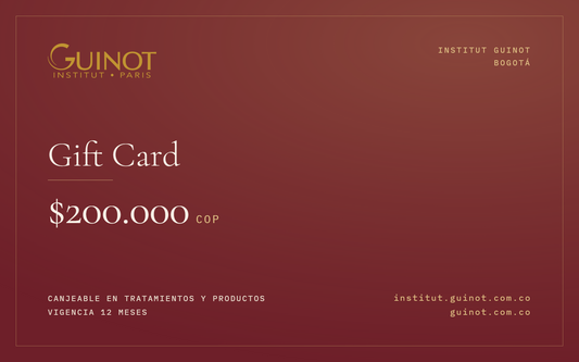 Gift Card Guinot de $200.000 · canjeable en tratamientos y productos · Institut Guinot Bogotá
