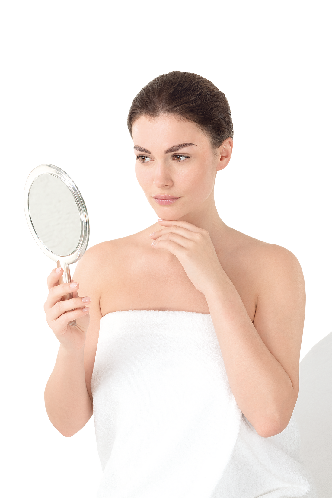 Mujer revisando el tono de su piel — Guinot
