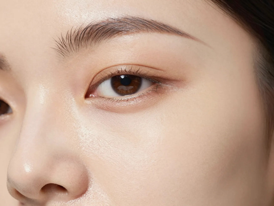 Primer plano del contorno de ojos con piel luminosa y saludable