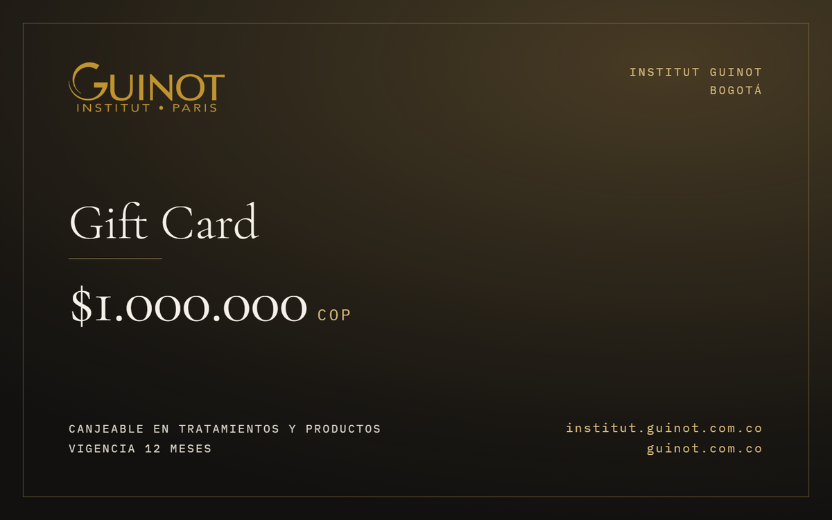 Gift Card Guinot de $1.000.000 · canjeable en tratamientos y productos · Institut Guinot Bogotá